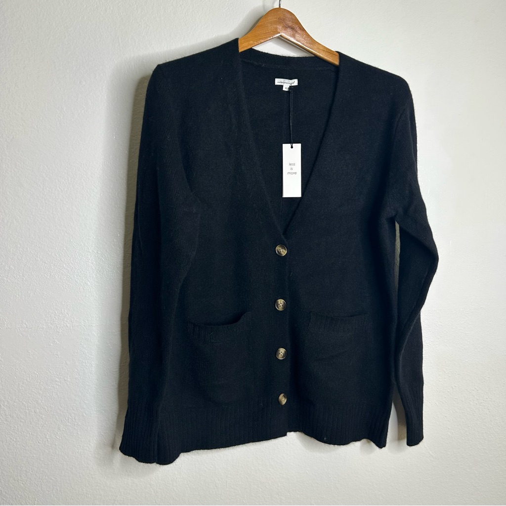 Nwt Unsubscribed 100% Cashmere Black Button Down Cardigan Boyfriend Sweater